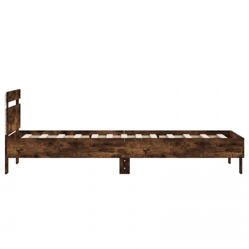 Sengeramme med LED - røget eg 80 x 200 cm, konstrueret træ