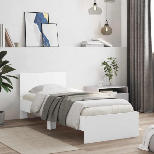 Sengestel med LED og hovedgærde - hvid 80 x 200 cm