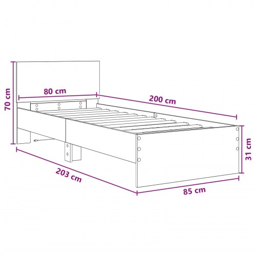 Sengestel med LED og hovedgærde - hvid 80 x 200 cm