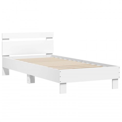 Sengeramme med LED - hvid 80 x 200 cm i konstrueret træ