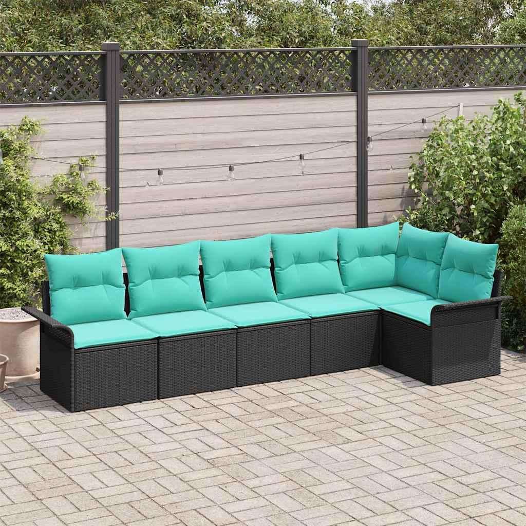 Havesofa Sæt med pude 6 stk Sort polyrattan billede