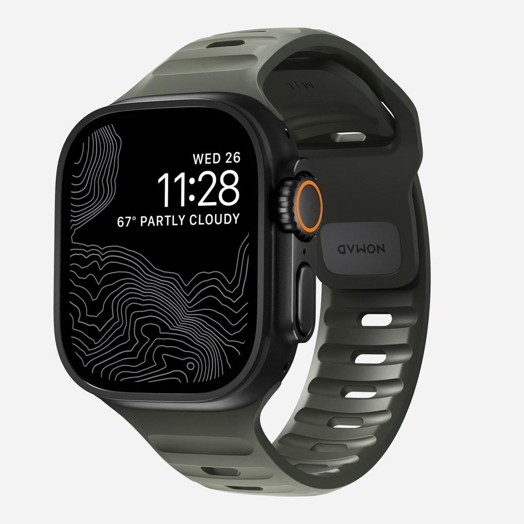 Nomad Sport rem til Apple Watch - Ash Green gummi