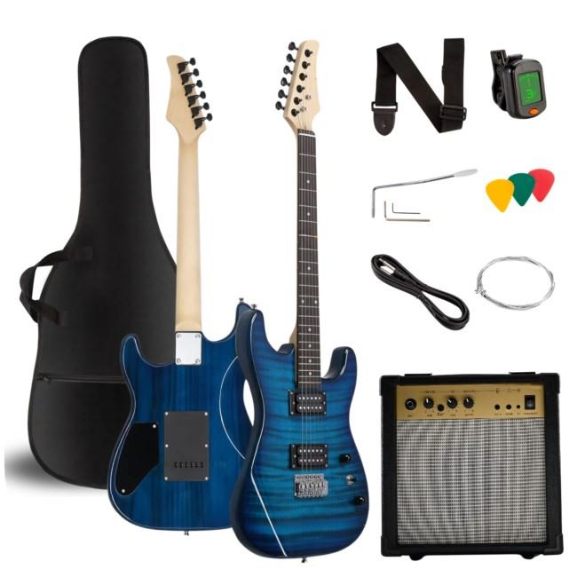 Elguitar sæt 4/4 - V-TONE EGW 39 BL, blå stratocaster-stil med forstærker og tilbehør