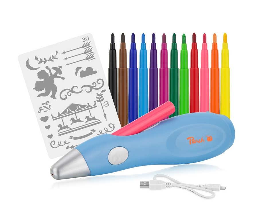 Peach PO150 airbrush-pen til tuscher - blå, 12 farver billede