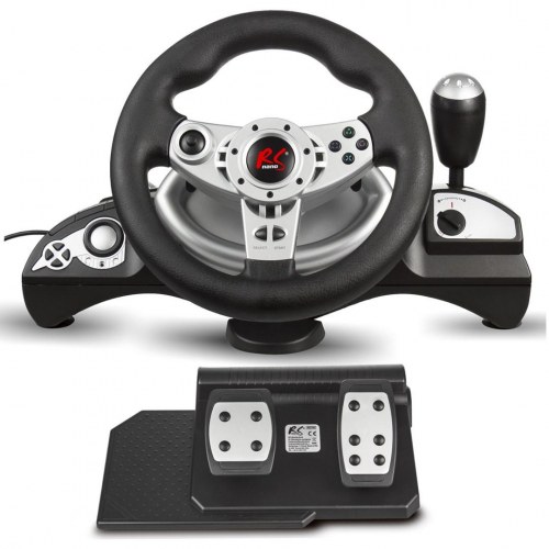 nano RS RS700 rat og pedaler - USB gaming rat til Android, PC, PlayStation 4, PlayStation 3 og Xbox One - Sort/Sølv, analog/digital