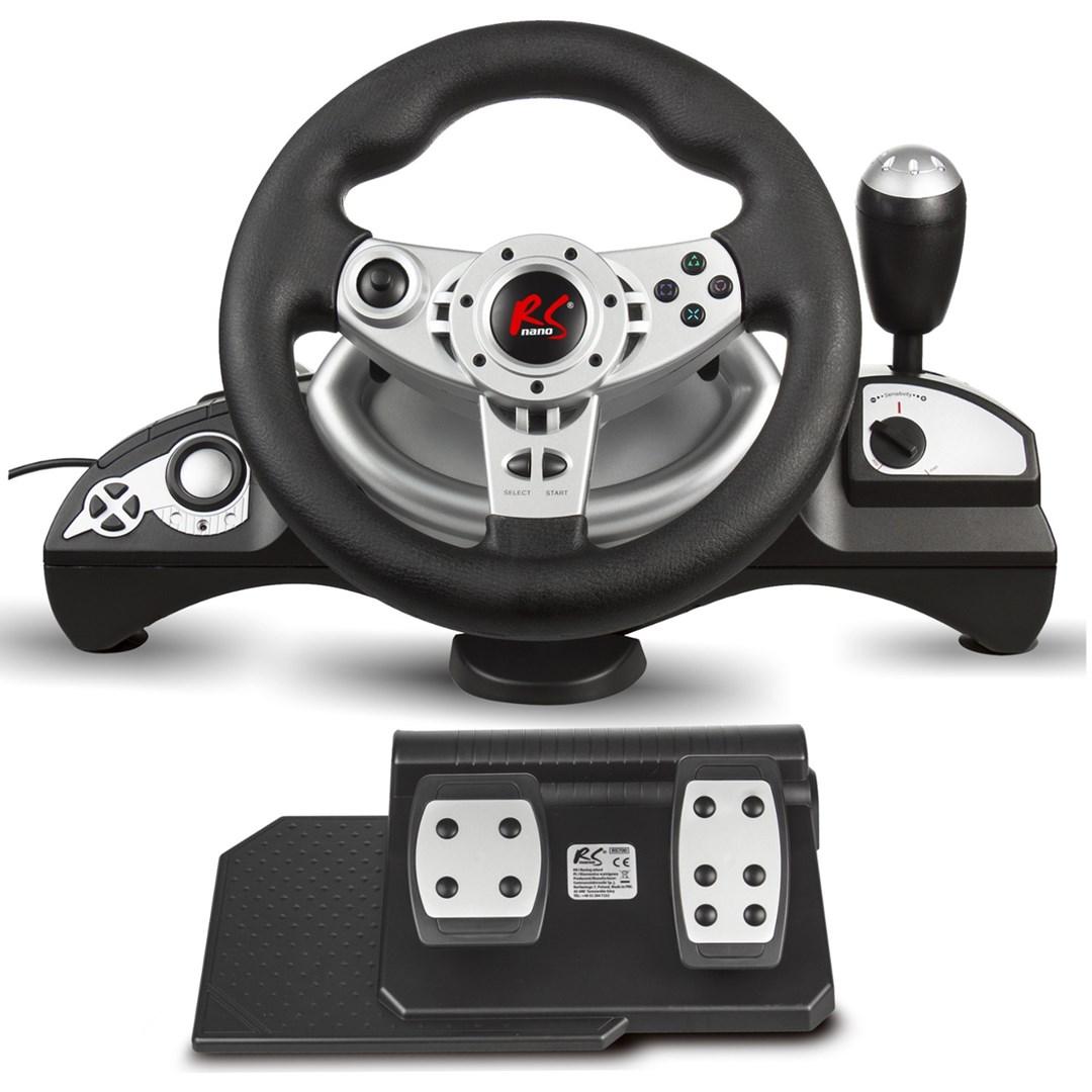 nano RS RS700 rat og pedaler - USB gaming rat til Android, PC, PlayStation 4, PlayStation 3 og Xbox One - Sort/Sølv, analog/digital