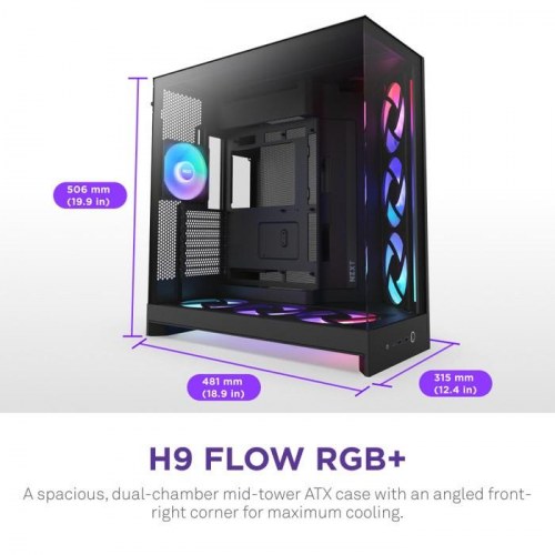 NZXT H9 Flow RGB+ midi-tower kabinet - sort