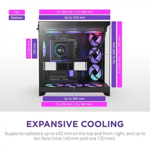 NZXT H9 Flow RGB+ midi-tower kabinet - sort