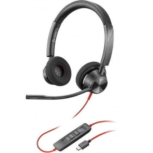Poly Blackwire 3320 stereo headset til Microsoft Teams - USB‑C med USB‑A adapter