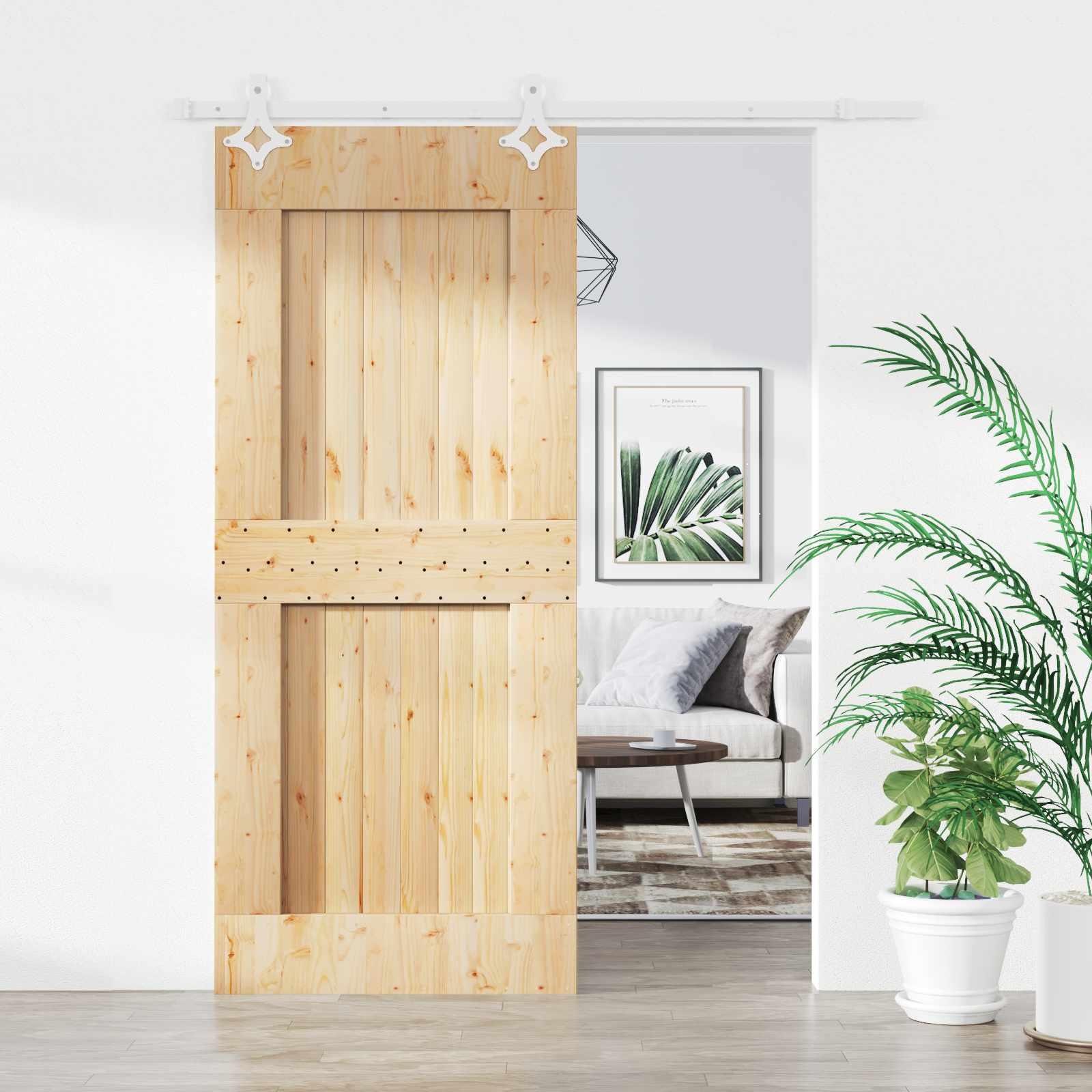 Skydedør i massivt fyrretræ - natur/hvid 80 × 210 cm