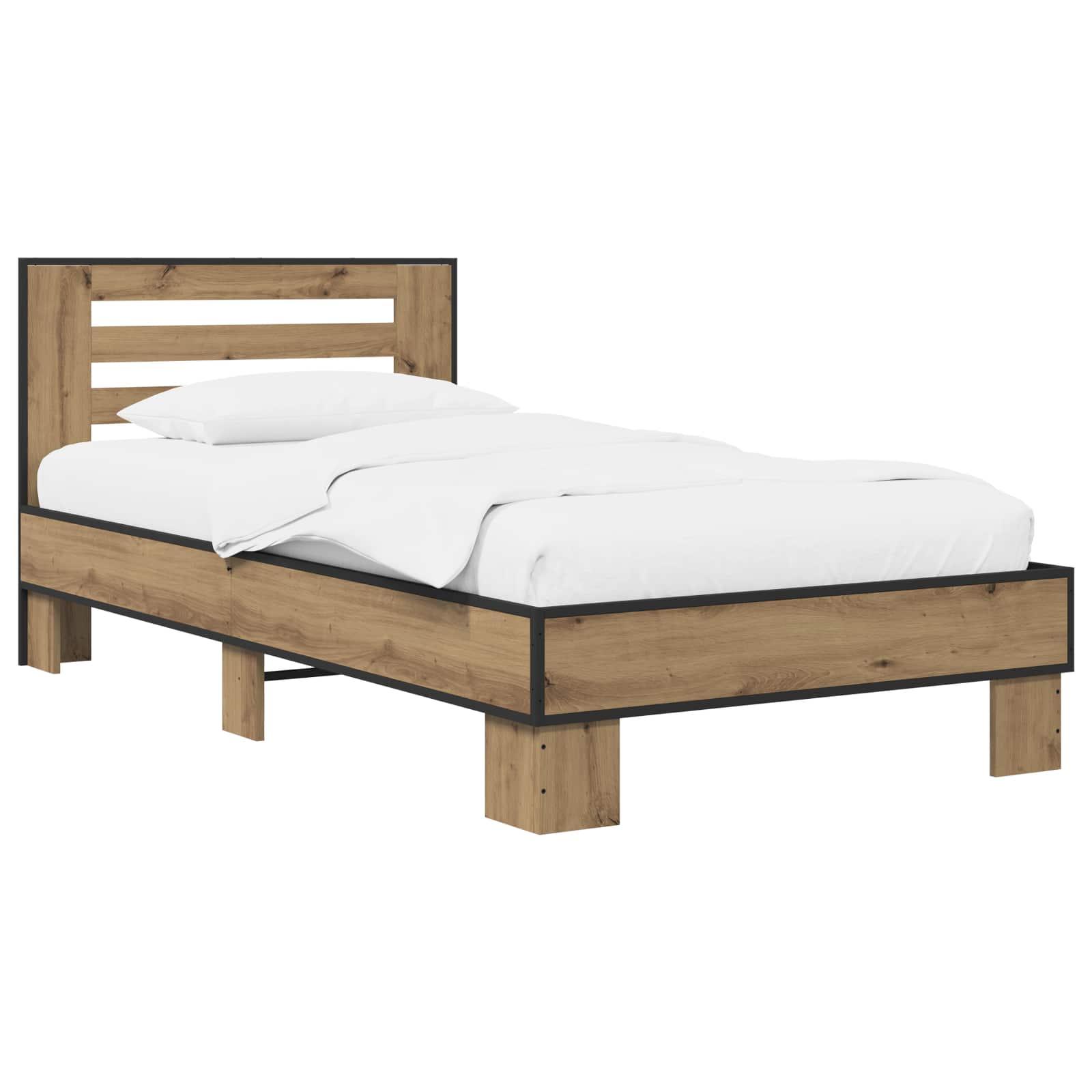 Sengestel med hovedgærde Artisan-eg 80 x 200 cm Konstrueret træ billede