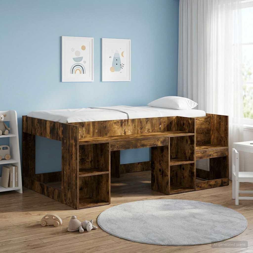 Børneseng med opbevaring Røget eg 80 x 160 cm Konstrueret træ billede
