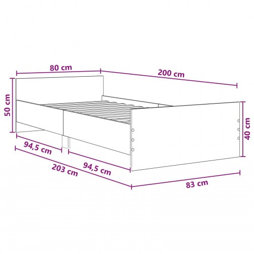 Sengestel med hovedgærde - hvid 80 x 200 cm i konstrueret træ