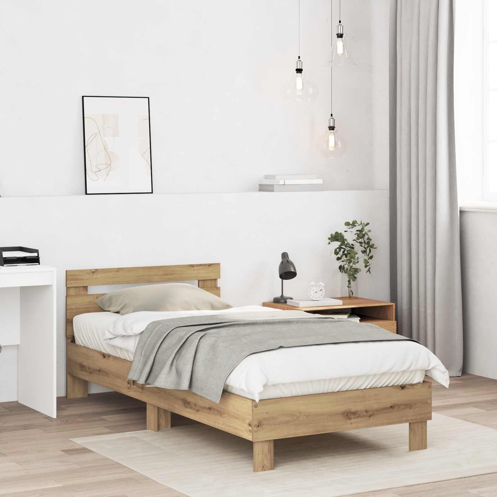 Sengestel med hovedgærde Artisan-eg 80 x 200 cm Konstrueret træ billede