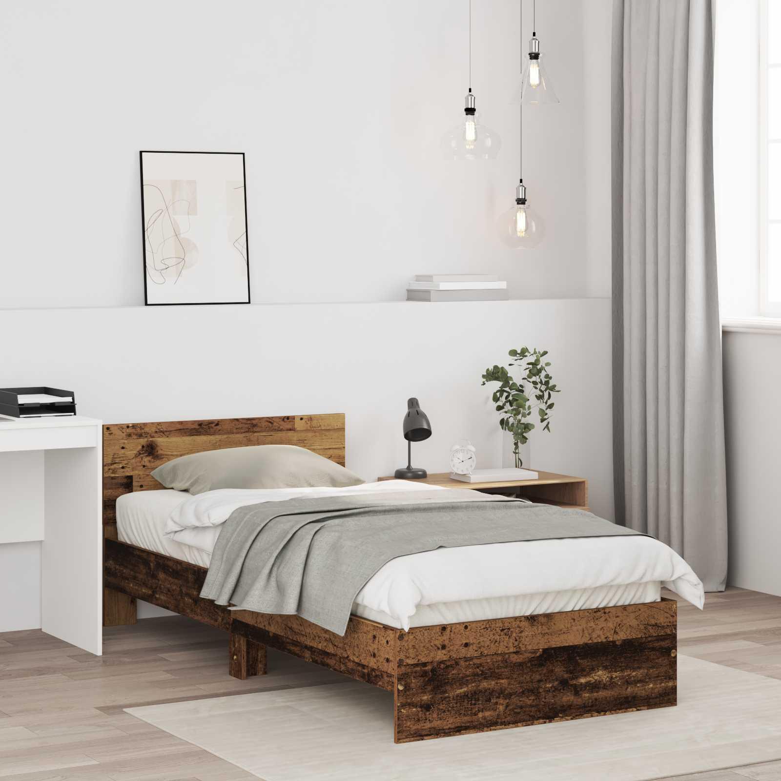 Sengestel med hovedgærde Gammelt træ 80 x 200 cm billede