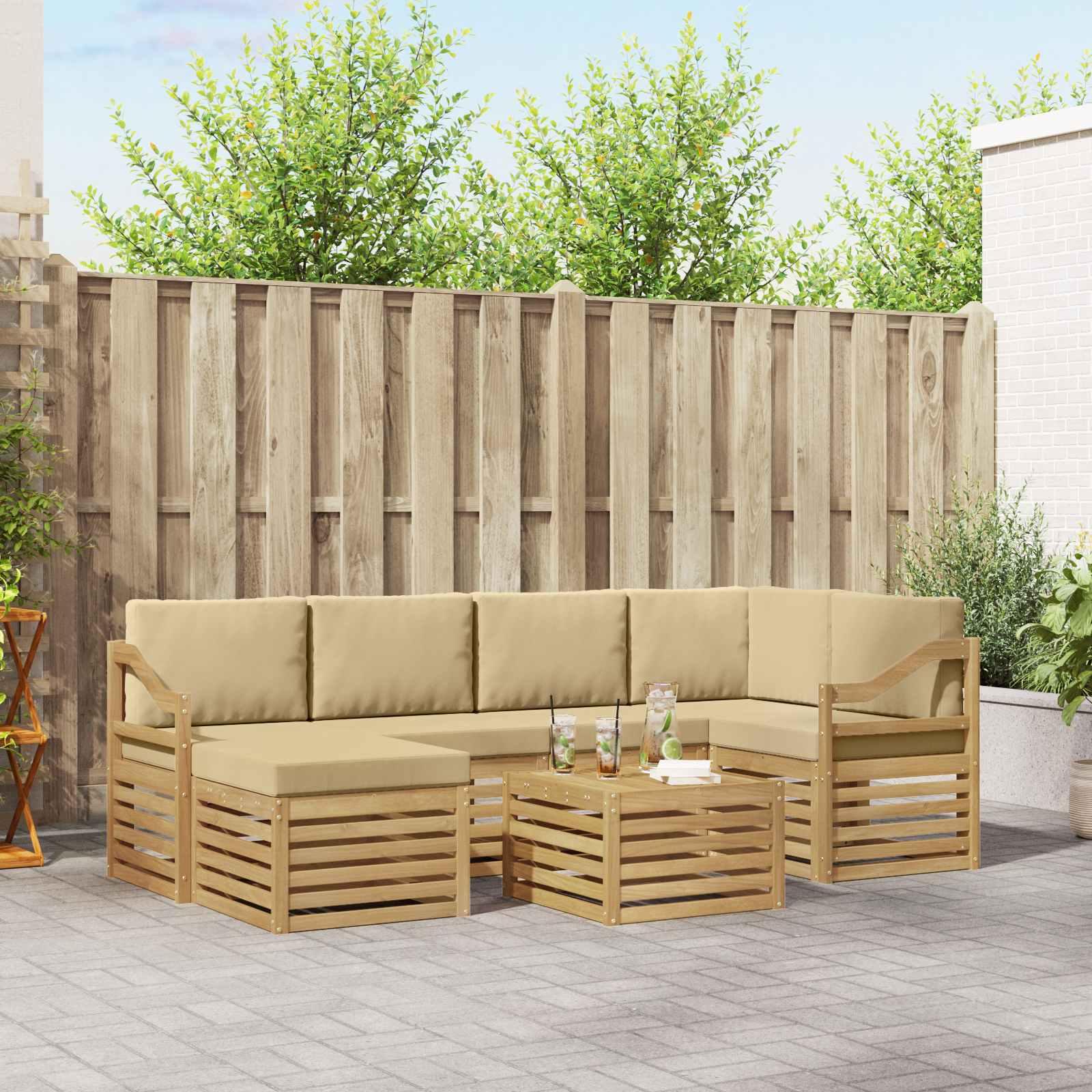 Udendørs sofagruppe 7 stk Hvid og Beige Polyester billede