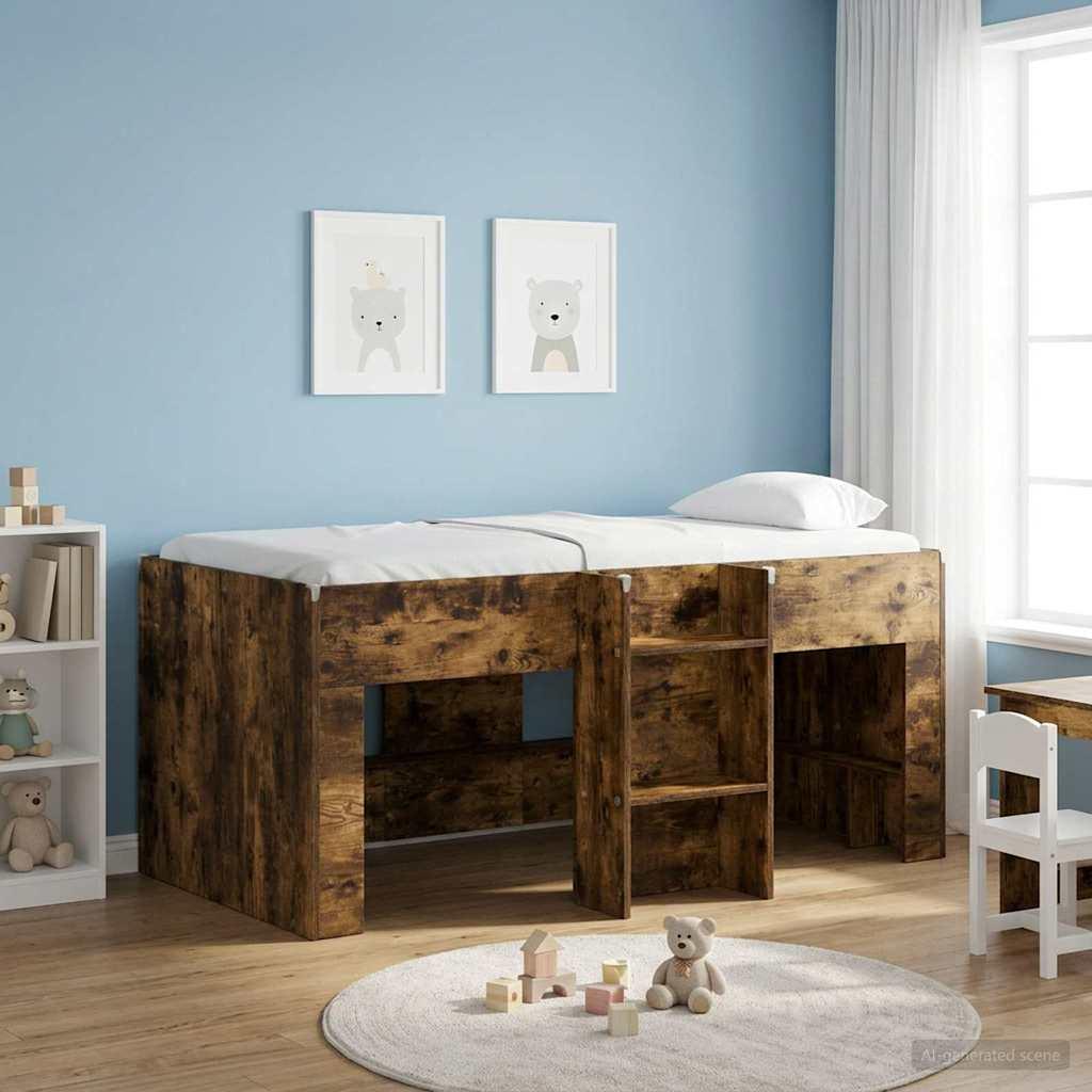 Børns høje sengestel 2 stk Røget eg 163 x 101,1 x 68,5 cm billede