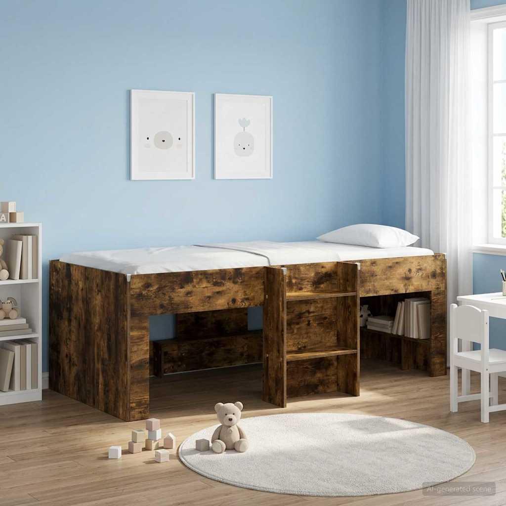 Børns høje sengestel 2 stk Røget eg 98,5 x 200 cm billede