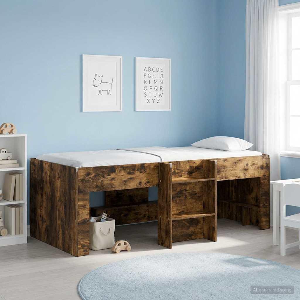 Børns høje sengestel 2 stk Røget eg 90 x 200 cm Konstrueret træ billede