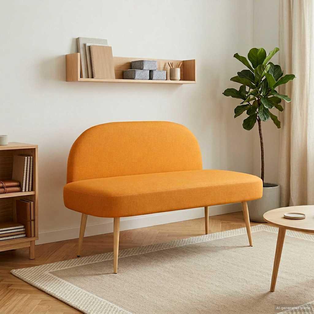 Polstret bænk med ryg Mørkegul 110 x 60 x 76 cm Polyester billede