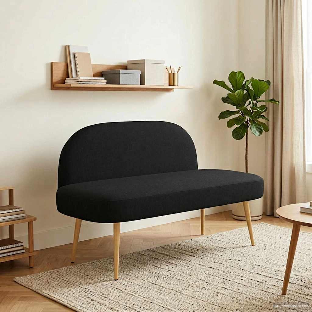 Polstret bænk med ryg Sort 110 x 60 x 76 cm Polyester billede