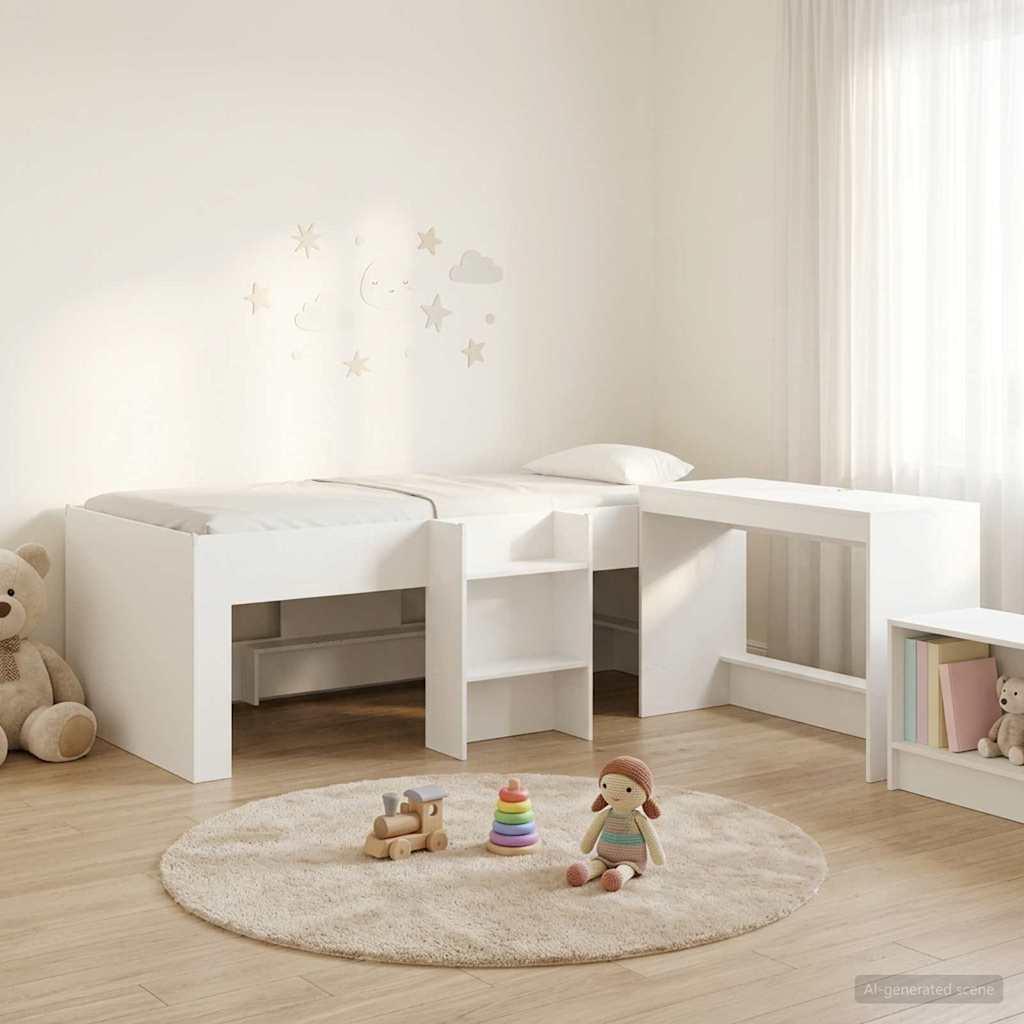 Børneseng med skrivebord Hvid 90 x 190 cm Konstrueret træ billede
