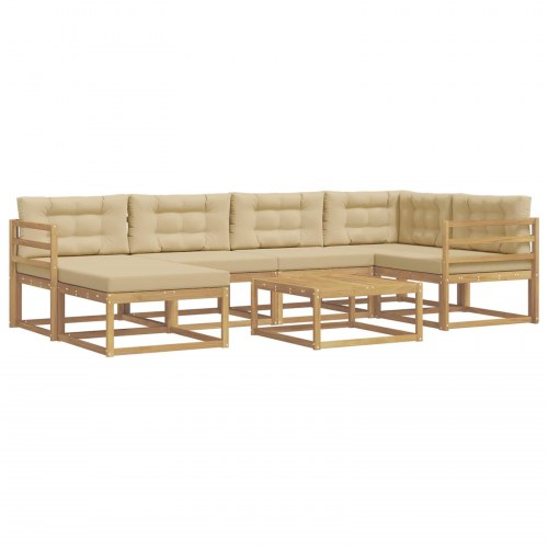 Udendørs sofagruppe i akacietræ - 7 dele, hvid/beige, modulopbygget
