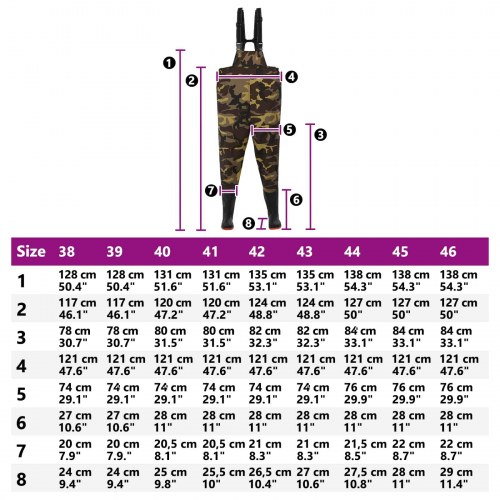 Brystvaders med støvler - PVC-belagt polyester, camouflage, str. 42