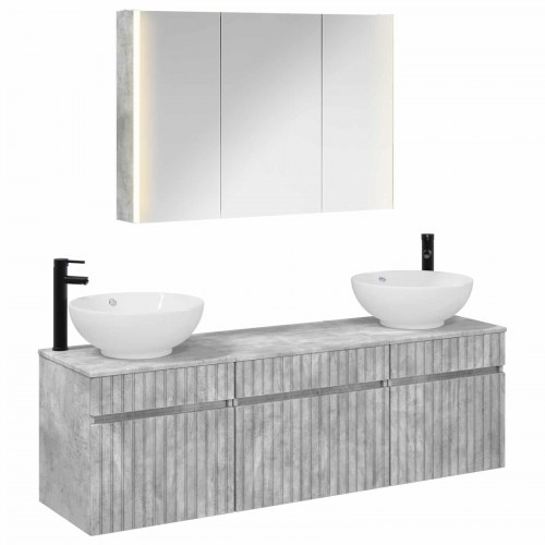 Badeværelsesskabsæt 4 stk Betongrå 103,5 x 15,5 x 70 cm