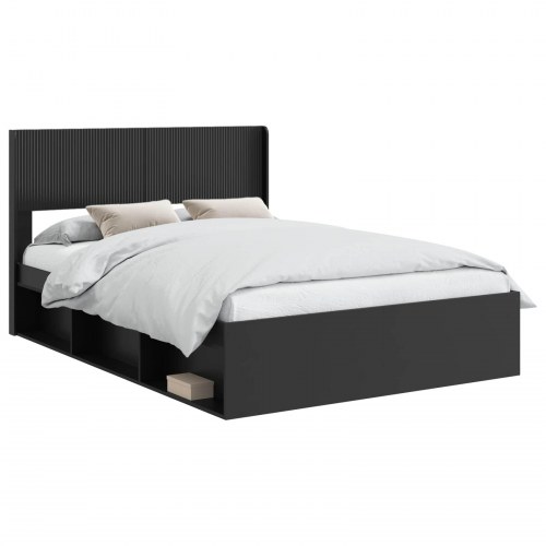 Sengestel med opbevaring og hovedgærde Sort 135 x 190 cm