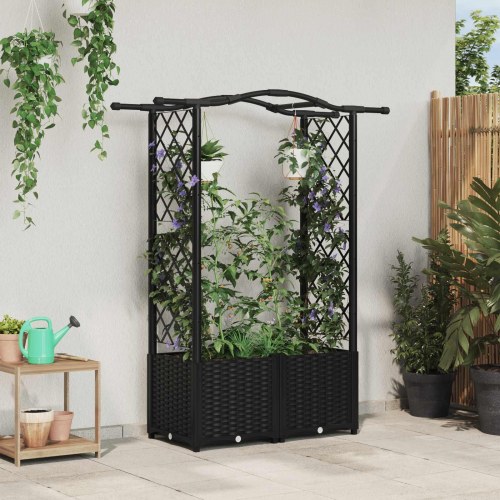 Hævet Bed med Trellis og Tag Sort 125 x 40 x 138 cm PP