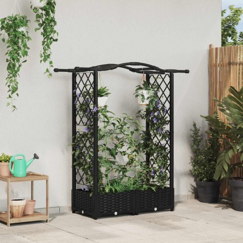 Hævet Bed med Trellis og Tag Sort 124 x 40 x 125 cm PP