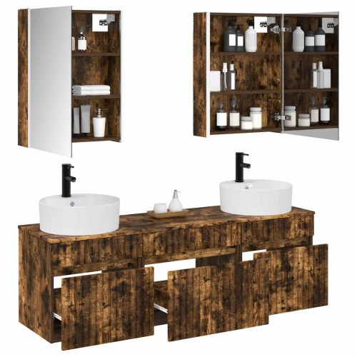 Badeværelsesskabsæt 5 stk Røget eg 53 x 15,5 x 70 cm