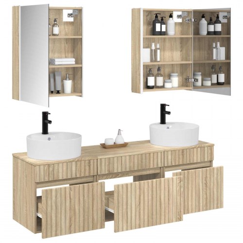 Badeværelsesskabsæt 5 stk Sonoma-eg 53 x 15,5 x 70 cm