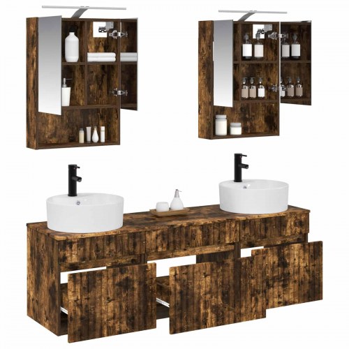 Badeværelsesskabsæt 5 stk Røget eg 50 x 14,5 x 70 cm