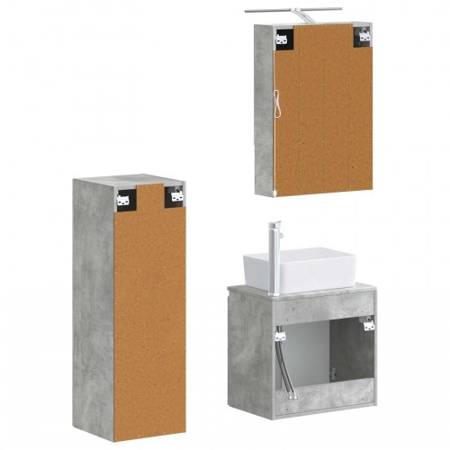 Badeværelsesmøbel sæt 4 stk Betongrå Konstrueret træ og glas