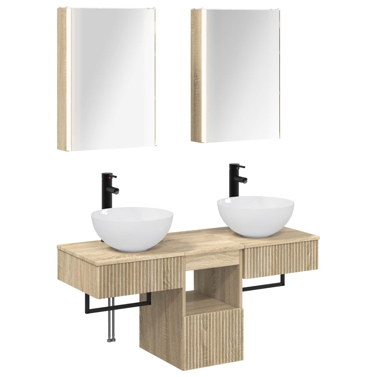 Badeværelsesskabsæt 5 stk Sonoma-eg 43 x 11,5 x 60,5 cm