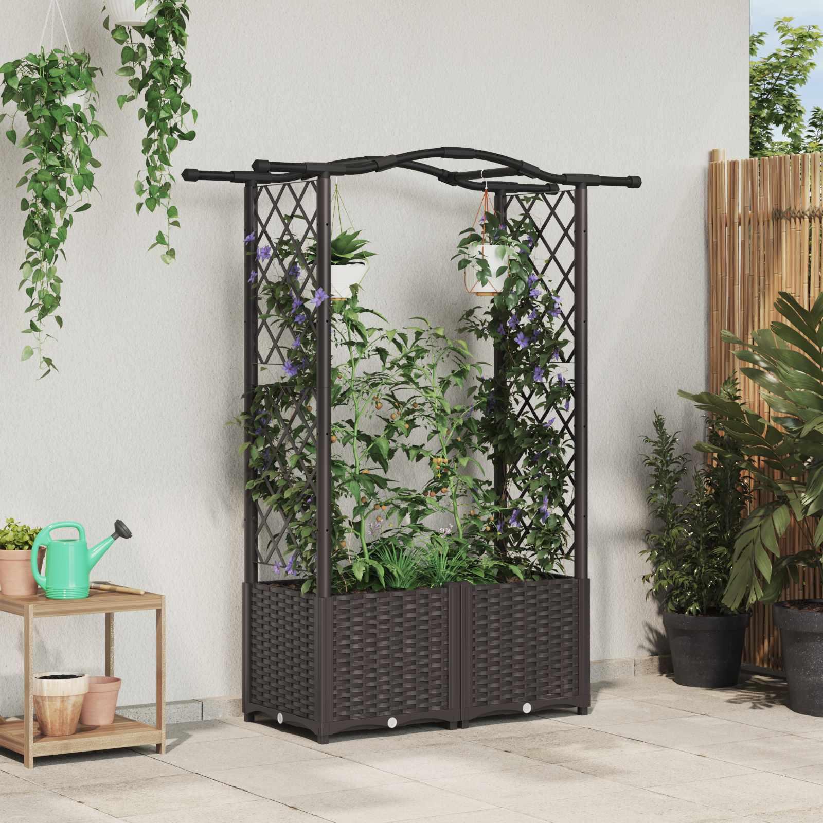 Hævet Bed med Trellis og Tag Brun 125 x 40 x 138 cm PP