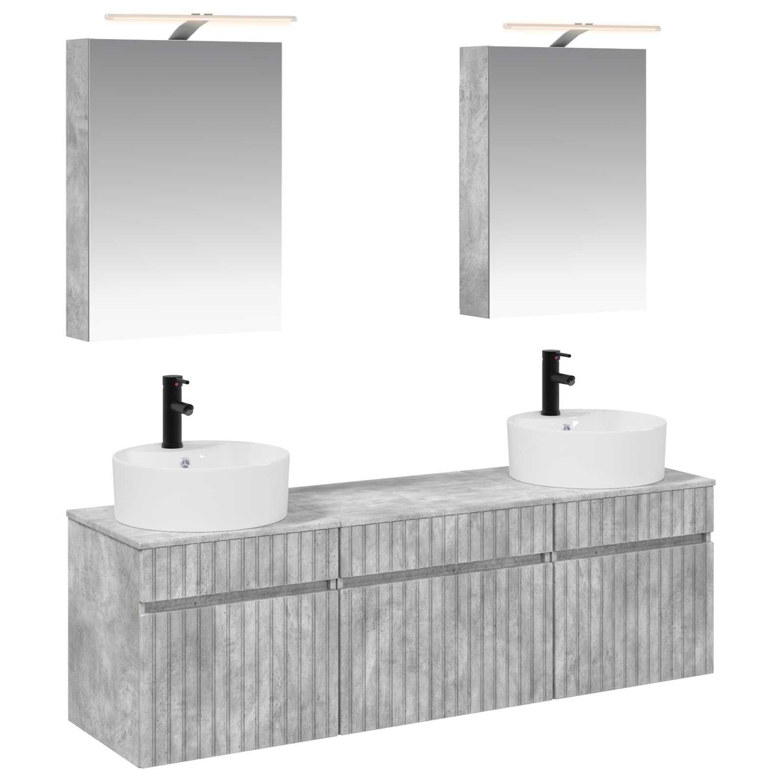 Badeværelsesskabsæt 5 stk Betongrå 50 x 14,5 x 70 cm
