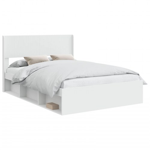Sengestel med opbevaring og hovedgærde Hvid 150 x 200 cm