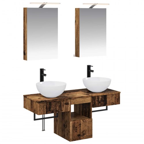 Badeværelsesskabsæt 5 stk Gammelt træ 40 x 10,5 x 60,5 cm
