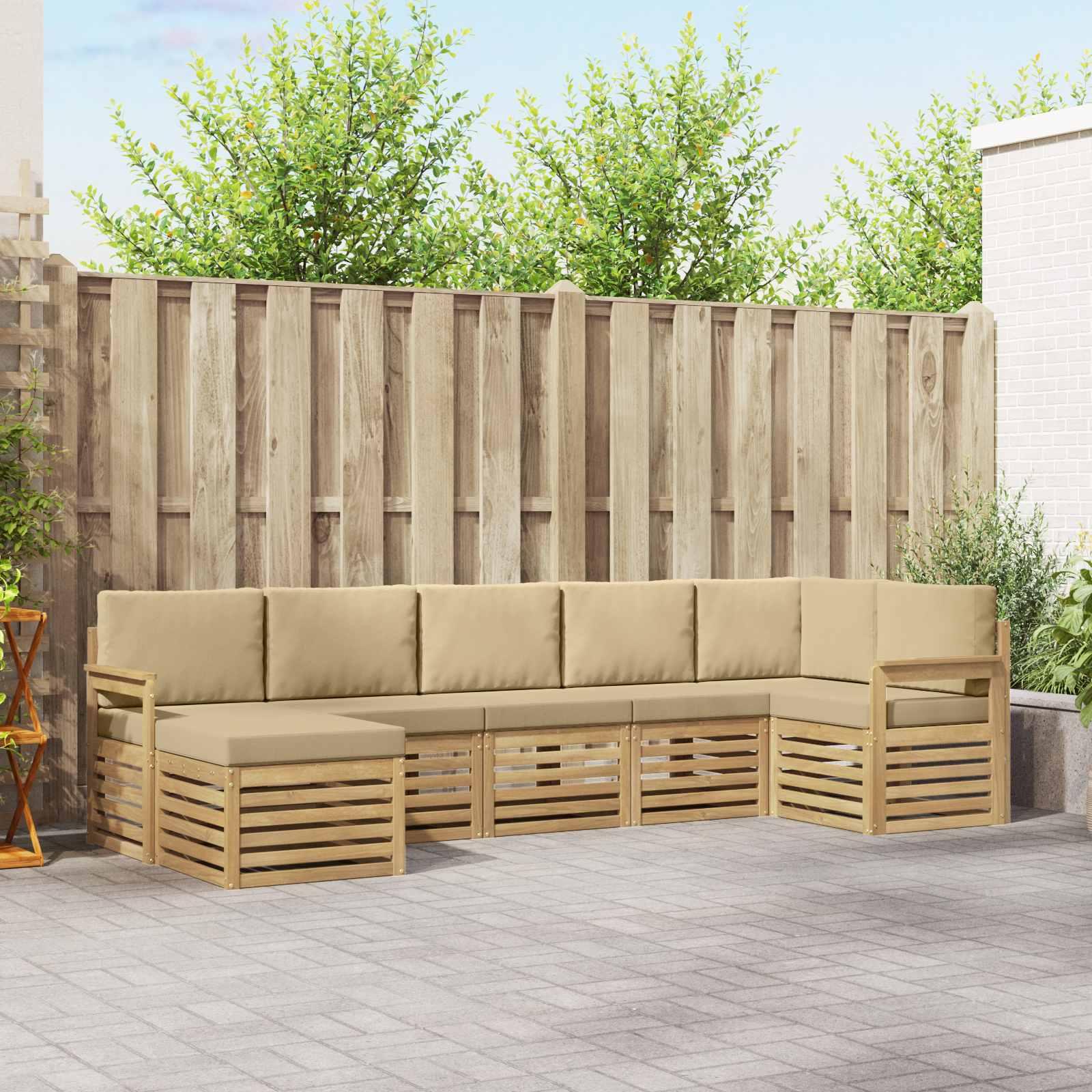 Udendørs sofagruppe 6 stk Hvid og Beige 306 x 128,5 x 73 cm