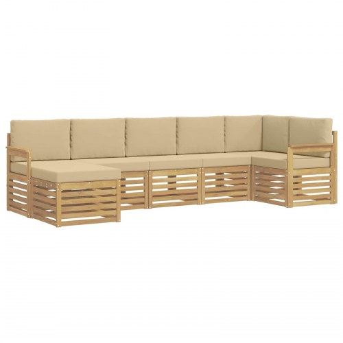 Udendørs sofagruppe 6 stk Hvid og Beige 306 x 128,5 x 73 cm