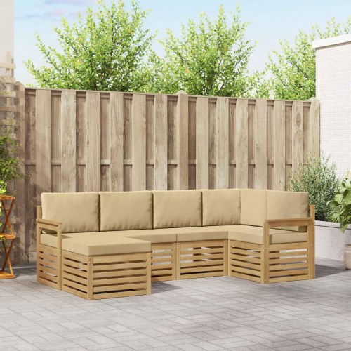 Udendørs sofagruppe 6 stk Hvid og Beige 247 x 128,5 x 73 cm
