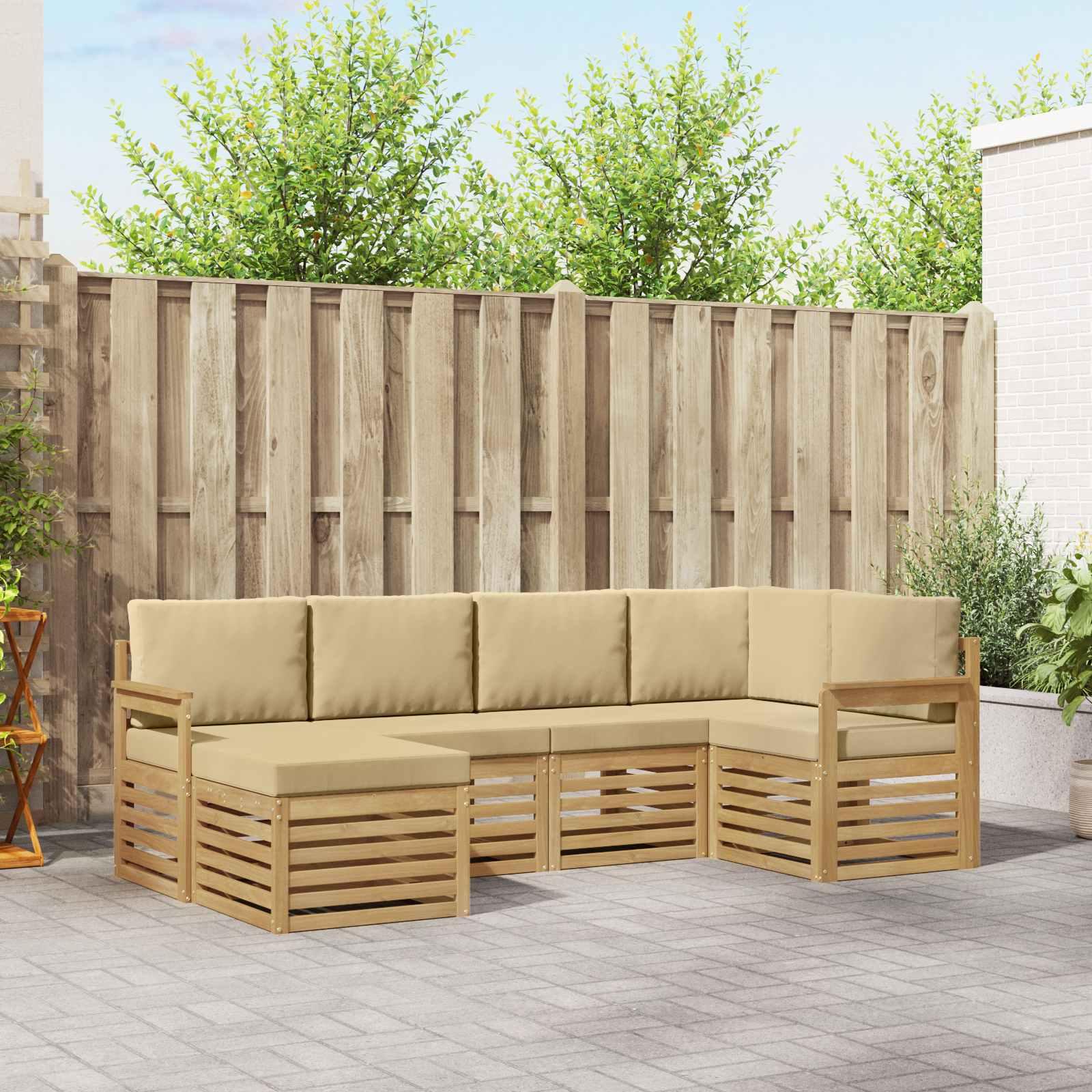 Udendørs sofagruppe 6 stk Hvid og Beige 247 x 128,5 x 73 cm