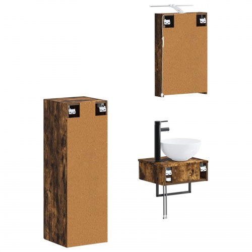 Badeværelsesskabsæt 4 stk Røget eg 40 x 10,5 x 60,5 cm