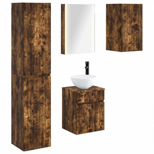 Badeværelsesskabsæt 5 stk Røget eg 43 x 11,5 x 60,5 cm