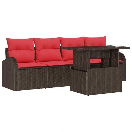 Havesofa Sæt med pude med pude 5 stk Brun Poly Rattan