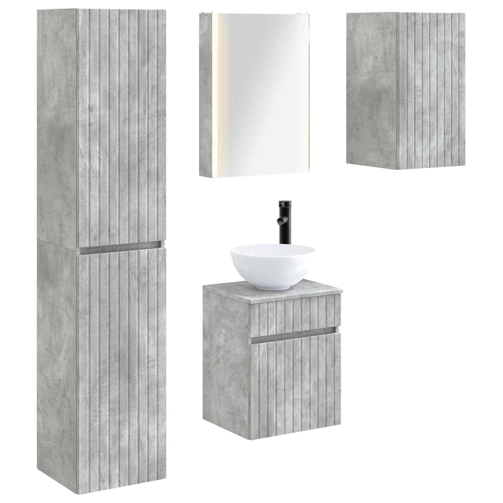 Badeværelsesskabsæt 5 stk Betongrå 43 x 11,5 x 60,5 cm