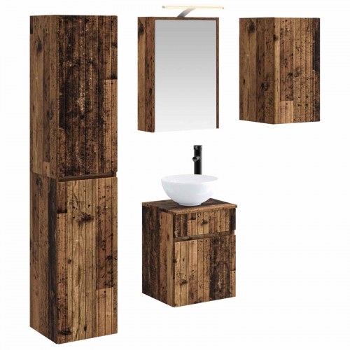 Badeværelsesskabsæt 5 stk Gammelt træ 43 x 16 x 62,5 cm